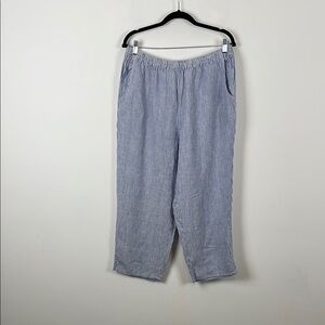 Jones New York Linen Stripes Crop Beach 2 Pocket Women's L Blue Lounge Pants